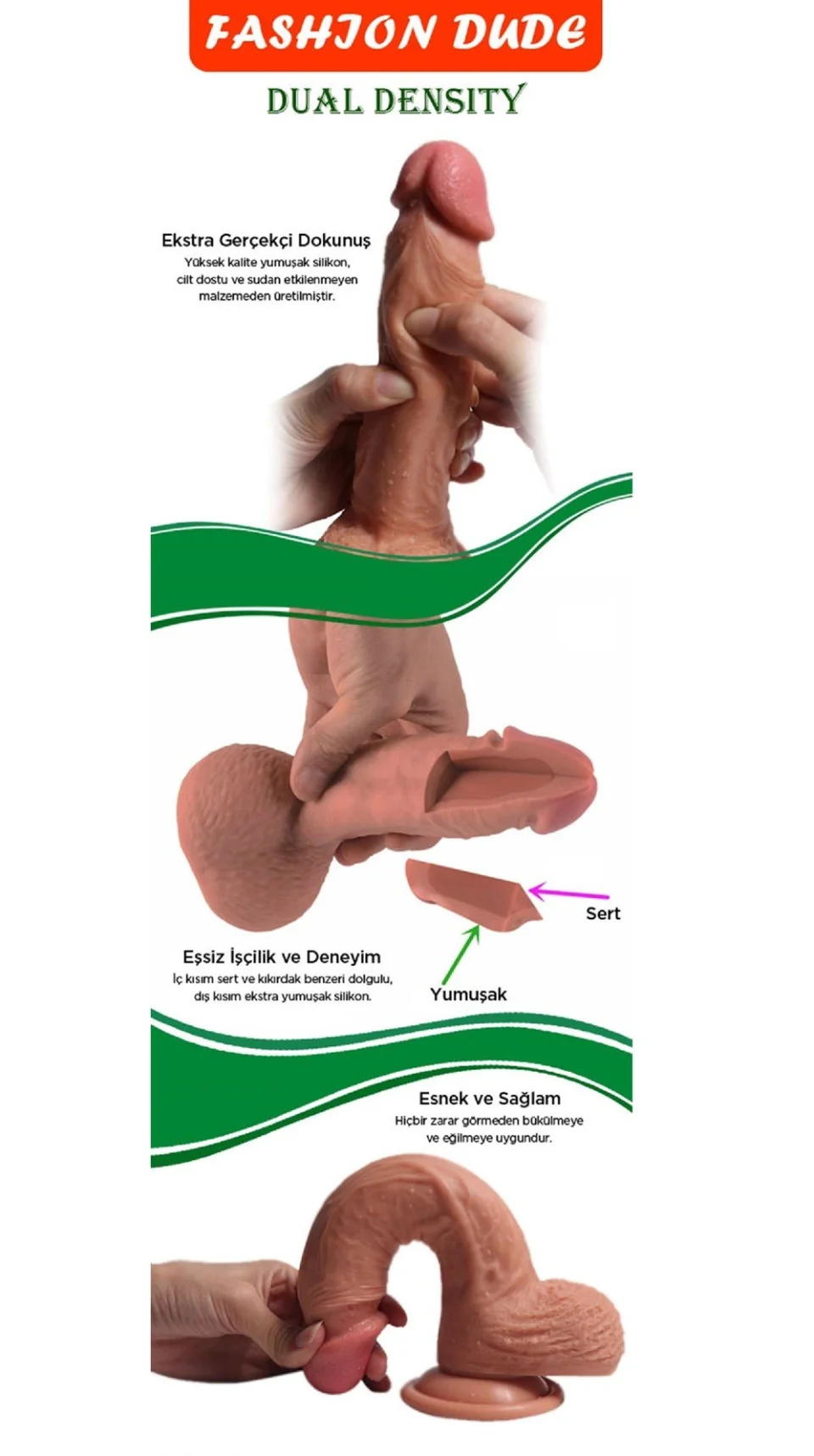 #684 - 17,5 cm Gerçekçi Çift Katmanlı Silikon Penis