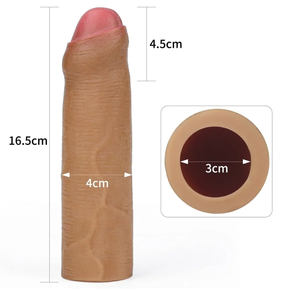 #7846 - Nature Extender 4.5 cm Dolgulu Silikon Sünnetsiz Melez Penis Kılıfı