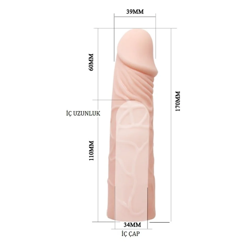 #7937 - 6cm Dolgulu Damarlı Ekstra Uzun Penis Kılıfı