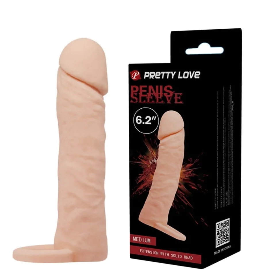 #7950 - 4 cm Dolgulu Realistik Uzatmalı Penis Kılıfı Dildo Ten Rengi Penis