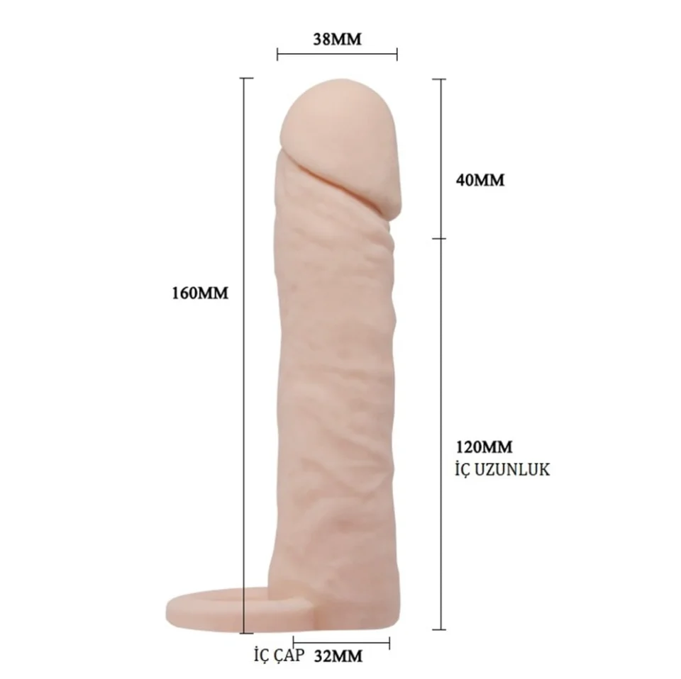 #7953 - 4 cm Dolgulu Realistik Uzatmalı Penis Kılıfı Dildo Ten Rengi Penis