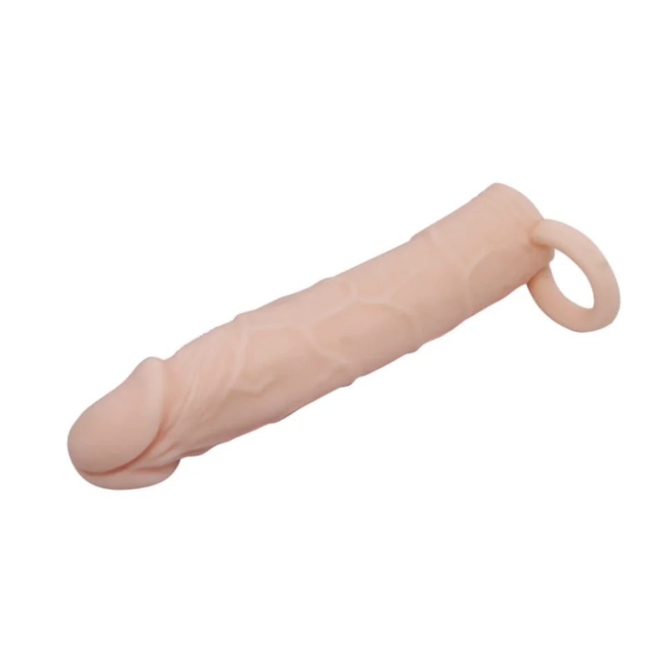 #7964 - 6 Cm Dolgulu Realistik Uzatmalı Penis Kılıfı Dildo Ten Rengi Penis