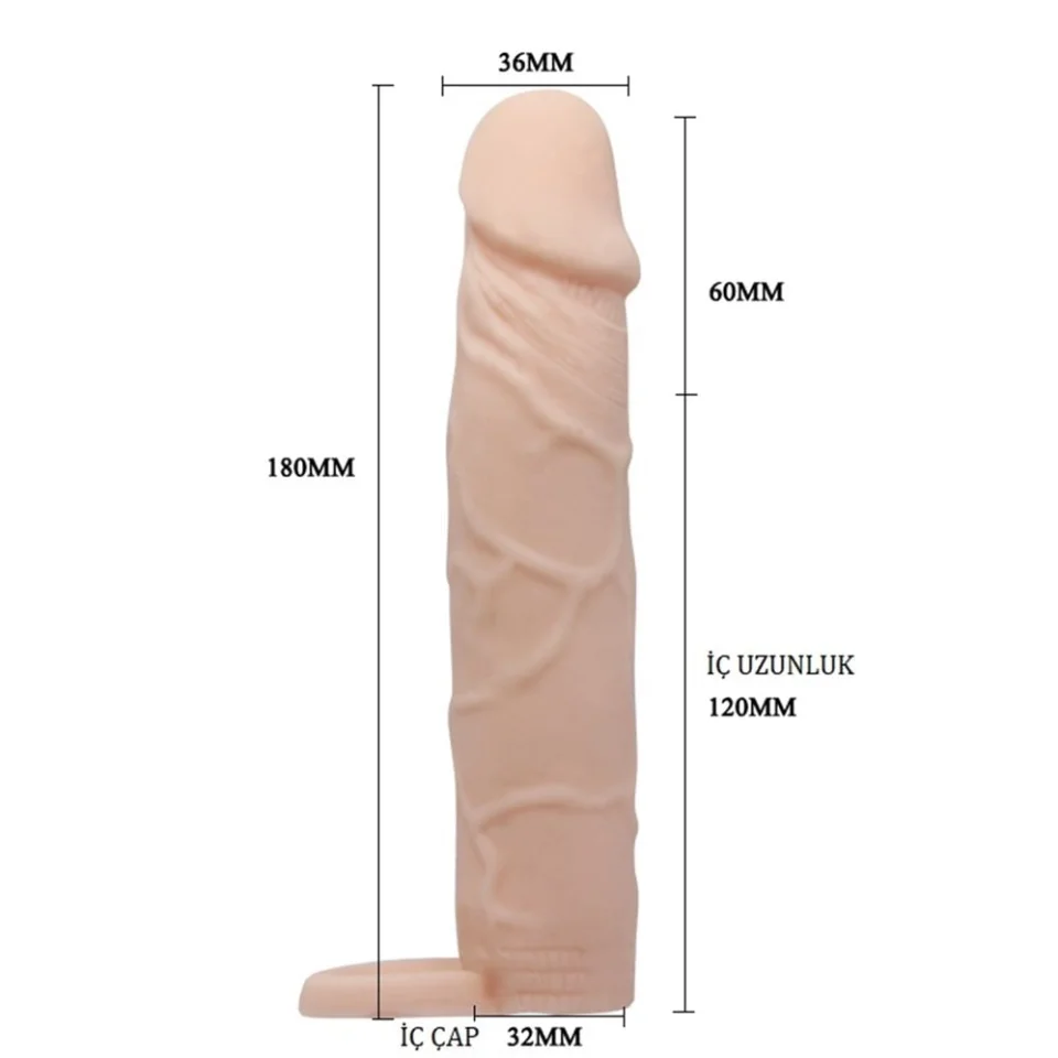 #7962 - 6 Cm Dolgulu Realistik Uzatmalı Penis Kılıfı Dildo Ten Rengi Penis