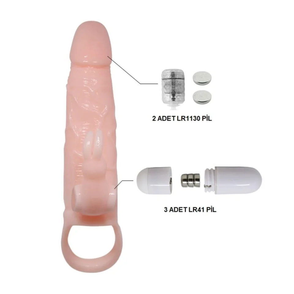 #7973 - 5 cm Dolgu Uzatmalı Titreşimli Penis Kılıfı Prezervatif Vibratör