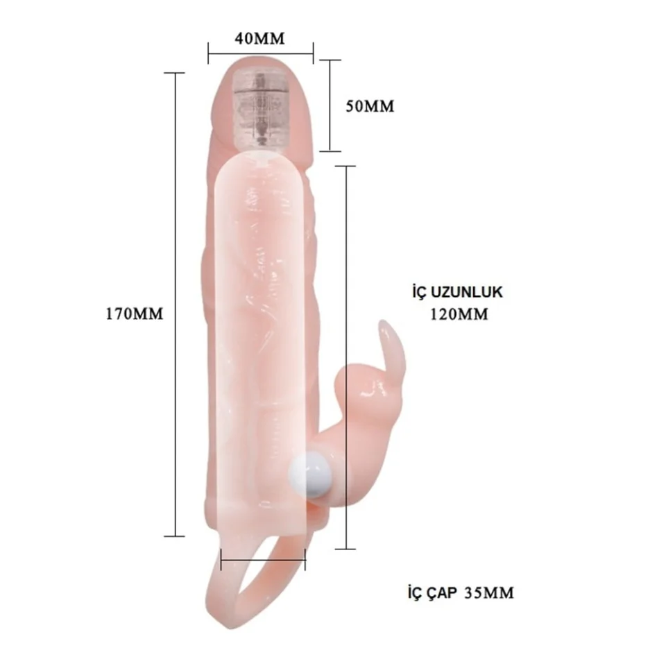 #7971 - 5 cm Dolgu Uzatmalı Titreşimli Penis Kılıfı Prezervatif Vibratör
