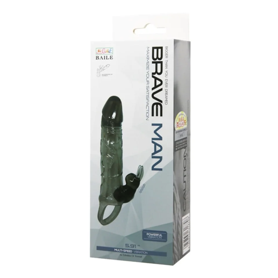 #7976 - 3,5 cm Uzatmalı Titreşimli Klitoris Uyarıcılı Zenci Penis Kılıfı