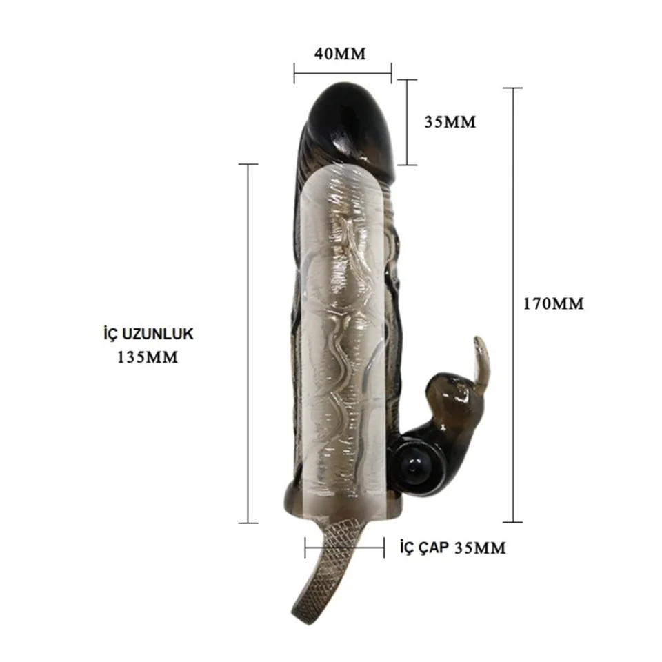 #7981 - 3,5 cm Uzatmalı Titreşimli Klitoris Uyarıcılı Zenci Penis Kılıfı