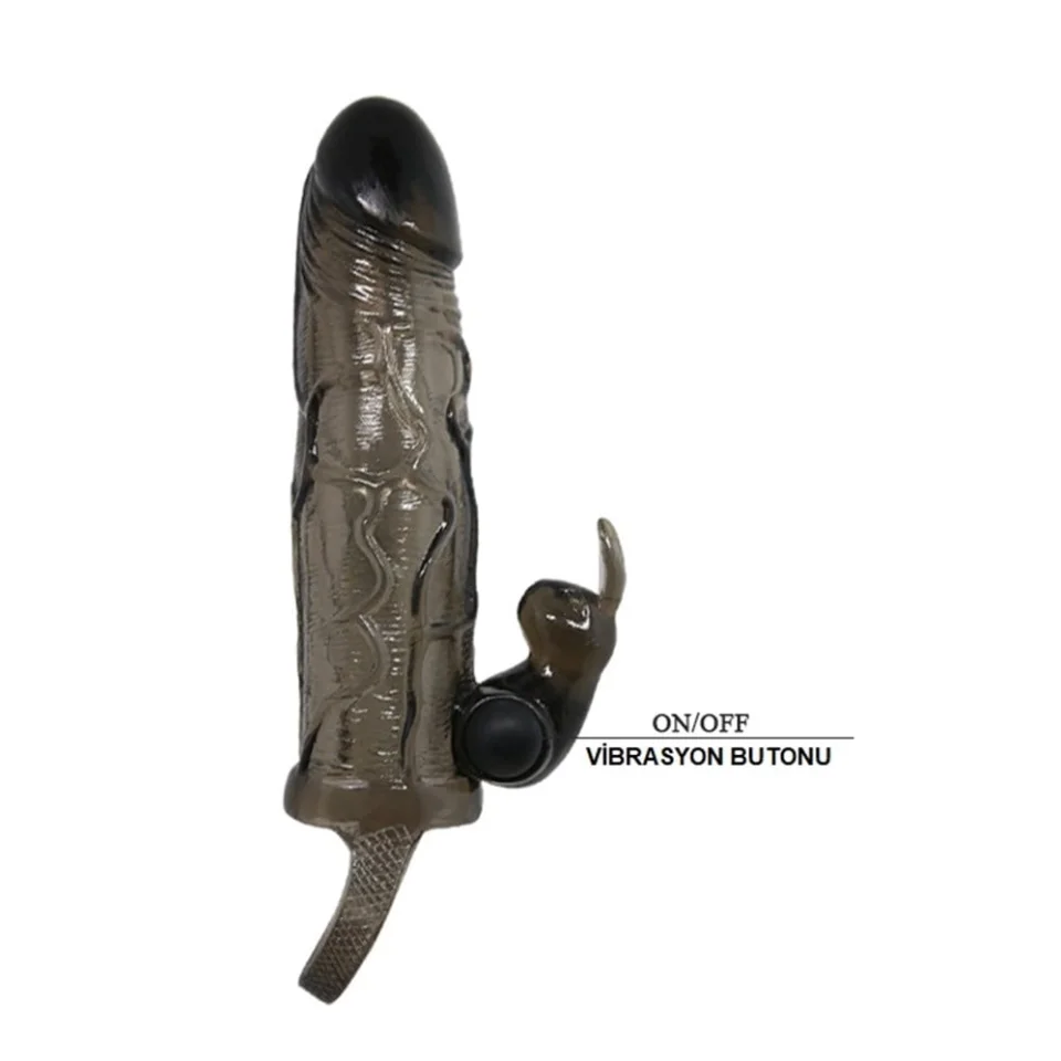 #7983 - 3,5 cm Uzatmalı Titreşimli Klitoris Uyarıcılı Zenci Penis Kılıfı