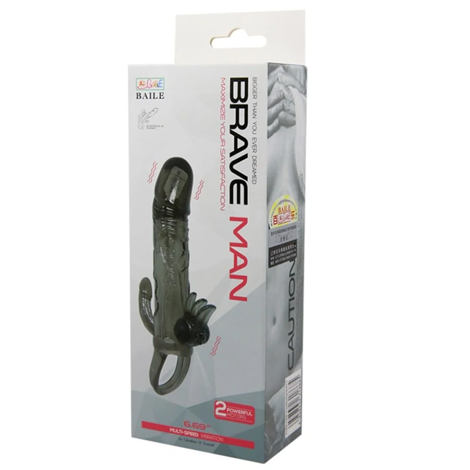 #7985 - 4 cm Uzatmalı Anal Vajinal Klitoral Uyarıcılı Titreşimli Penis Kılıfı
