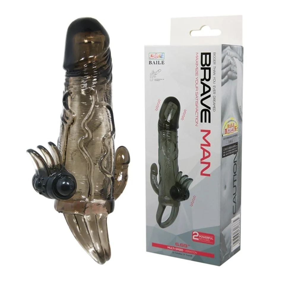 #7984 - 4 cm Uzatmalı Anal Vajinal Klitoral Uyarıcılı Titreşimli Penis Kılıfı