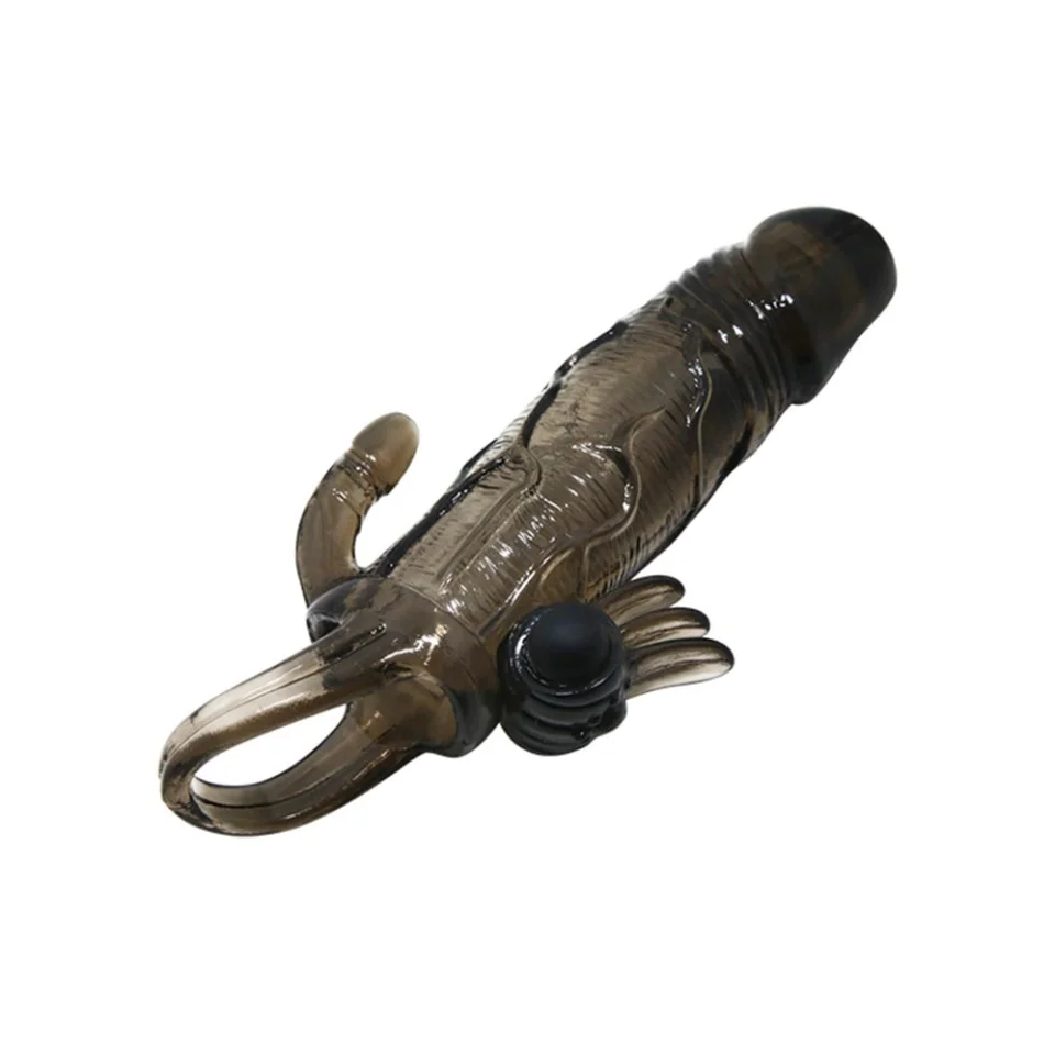 #7986 - 4 cm Uzatmalı Anal Vajinal Klitoral Uyarıcılı Titreşimli Penis Kılıfı