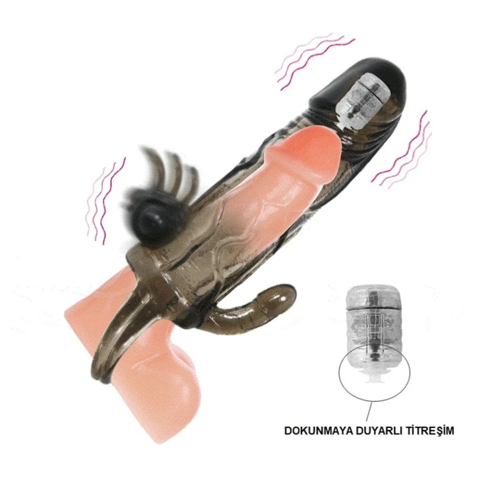 #7989 - 4 cm Uzatmalı Anal Vajinal Klitoral Uyarıcılı Titreşimli Penis Kılıfı