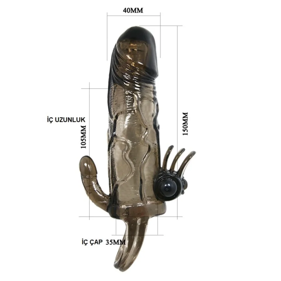#7987 - 4 cm Uzatmalı Anal Vajinal Klitoral Uyarıcılı Titreşimli Penis Kılıfı