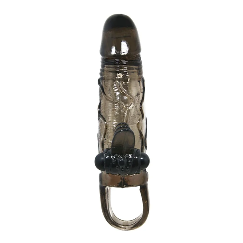 #7988 - 4 cm Uzatmalı Anal Vajinal Klitoral Uyarıcılı Titreşimli Penis Kılıfı