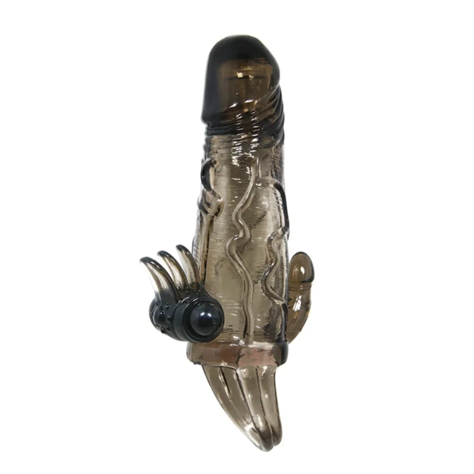 #7991 - 4 cm Uzatmalı Anal Vajinal Klitoral Uyarıcılı Titreşimli Penis Kılıfı