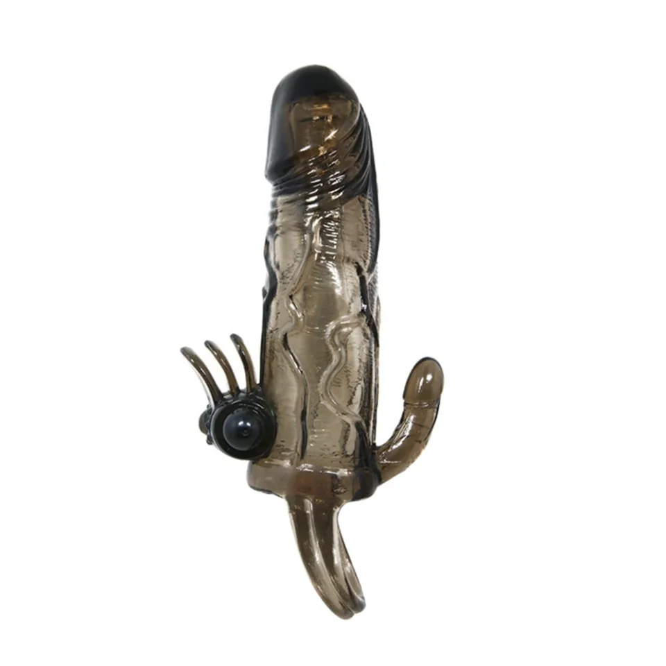 #7993 - 4 cm Uzatmalı Anal Vajinal Klitoral Uyarıcılı Titreşimli Penis Kılıfı
