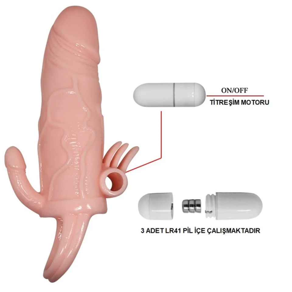 #7998 - Anal Vajinal Klitoral Uyarıcılı Titreşimli Penis Kılıfı