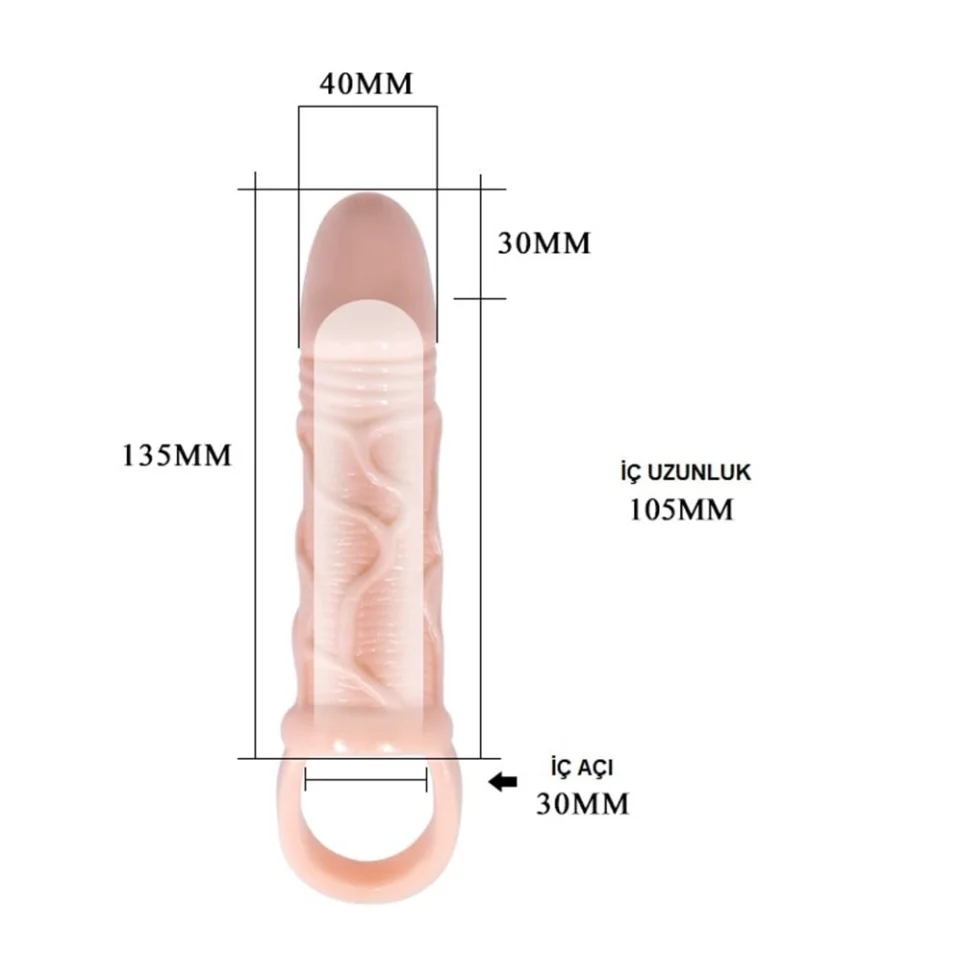 #8005 - 3 cm Dolgu Uzatmalı Titreşimli Penis Kılıfı Prezervatif Vibratör