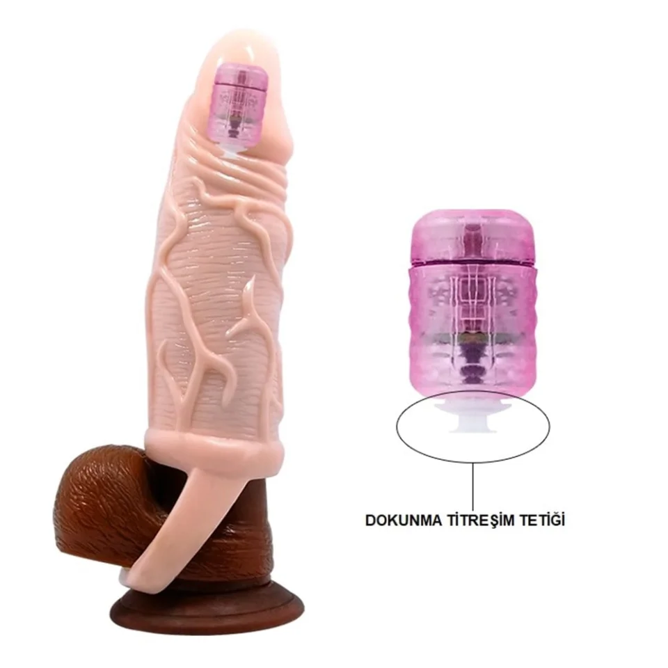 #8009 - 3 cm Dolgu Uzatmalı Titreşimli Penis Kılıfı Prezervatif Vibratör