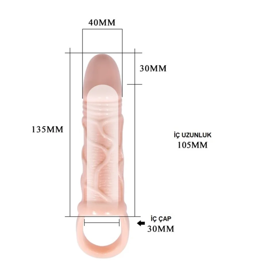 #8023 - 3 cm Dolgulu Penis Kılıfı Uzatmalı Prezervatif Dildo