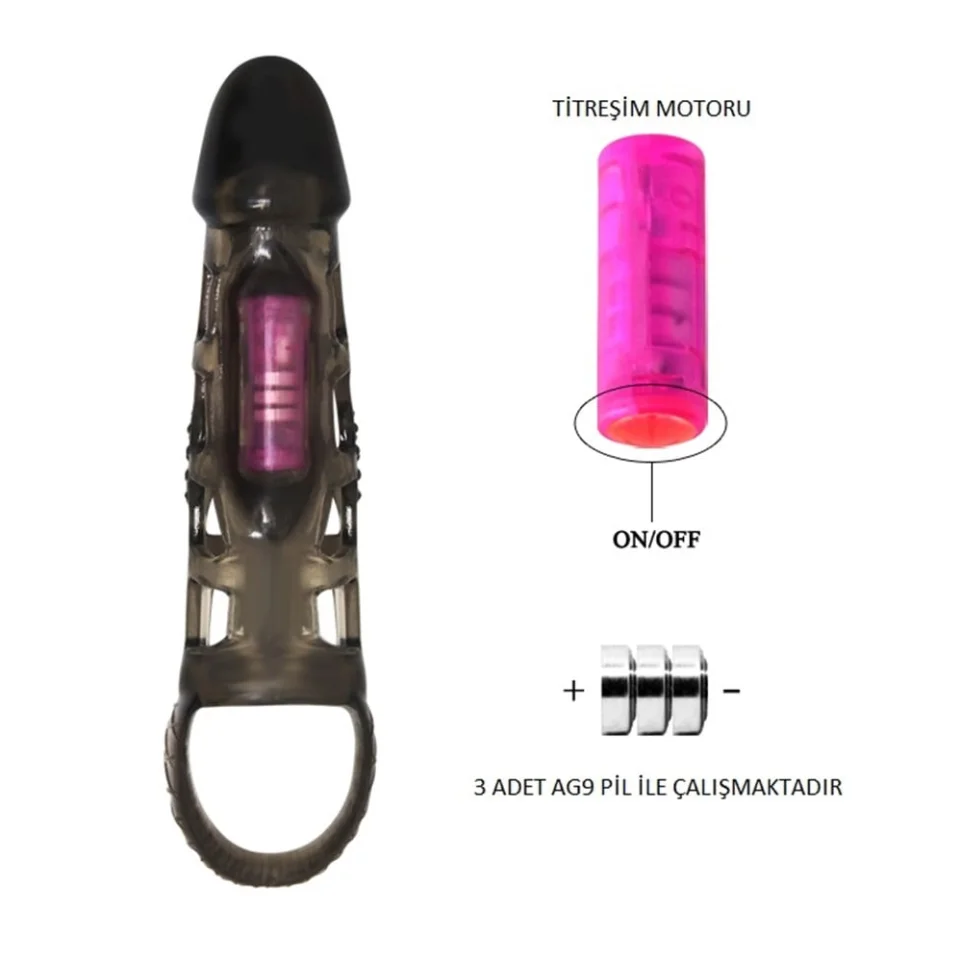 #8028 - 14 cm Titreşimli Şeffaf Penis Kılıfı