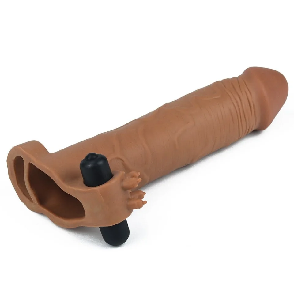 #8035 - 6,5 cm Uzatmalı Realistik Titreşimli Penis Kılıfı Melez XTender