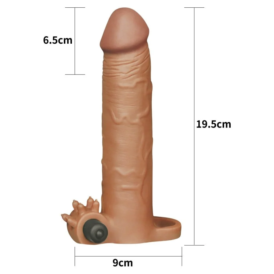 #8038 - 6,5 cm Uzatmalı Realistik Titreşimli Penis Kılıfı Melez XTender