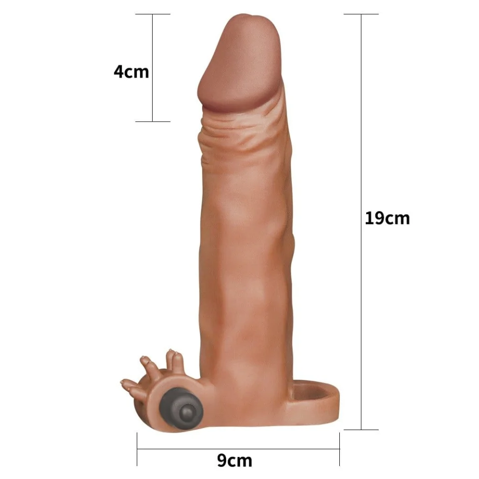 #8046 - 4 cm Uzatmalı Realistik Titreşimli Penis Kılıfı Melez XTender