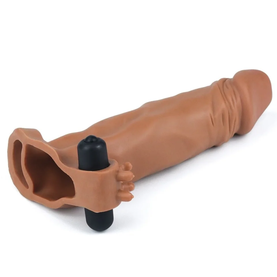 #8050 - 4 cm Uzatmalı Realistik Titreşimli Penis Kılıfı Melez XTender