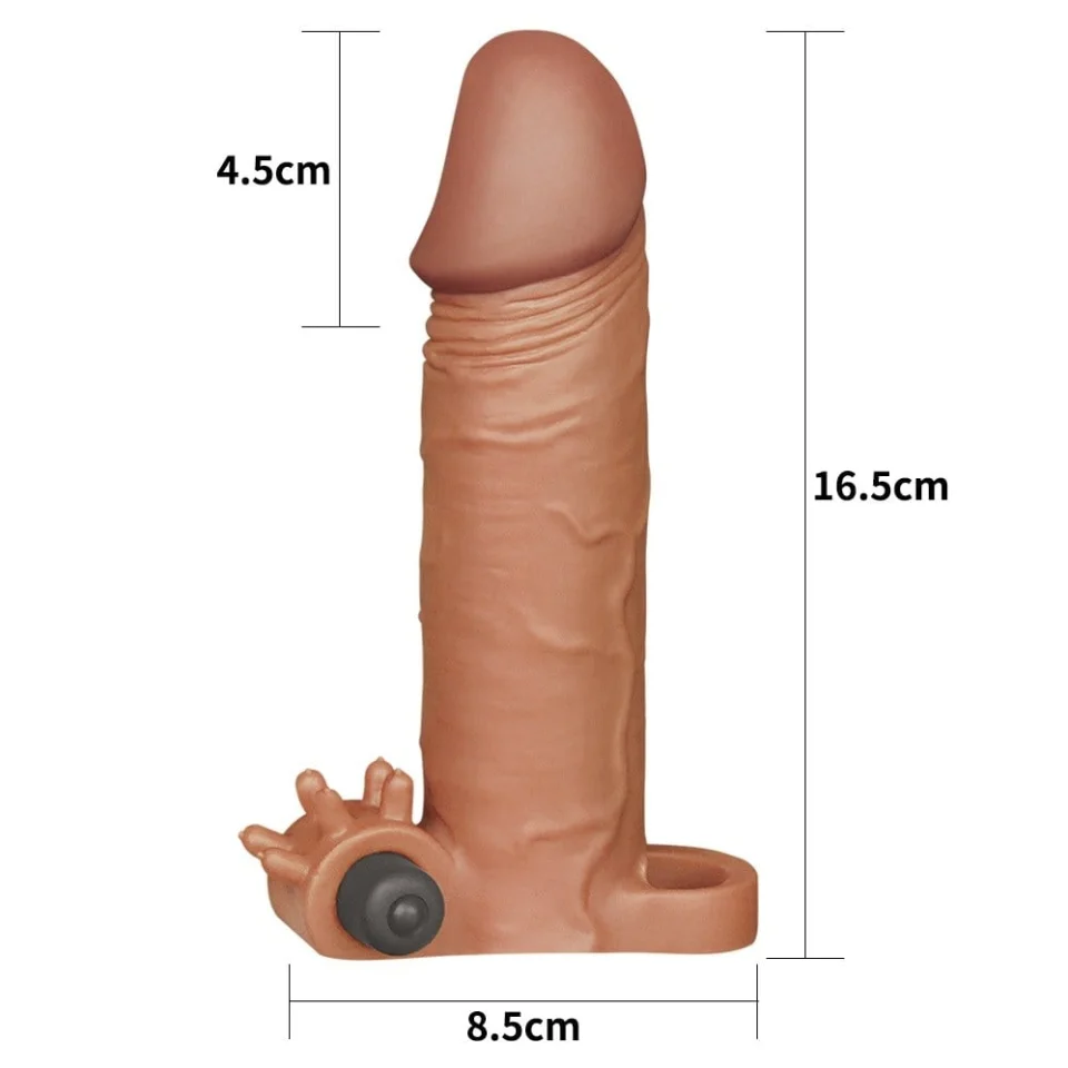 #8052 - 4,5 cm Uzatmalı Realistik Titreşimli Penis Kılıfı Melez XTender