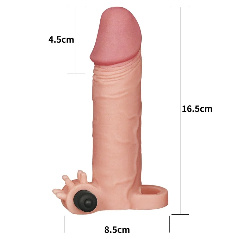 #8063 - 4,5 cm Uzatmalı Ten Rengi Realistik Titreşimli Penis Kılıfı XTender