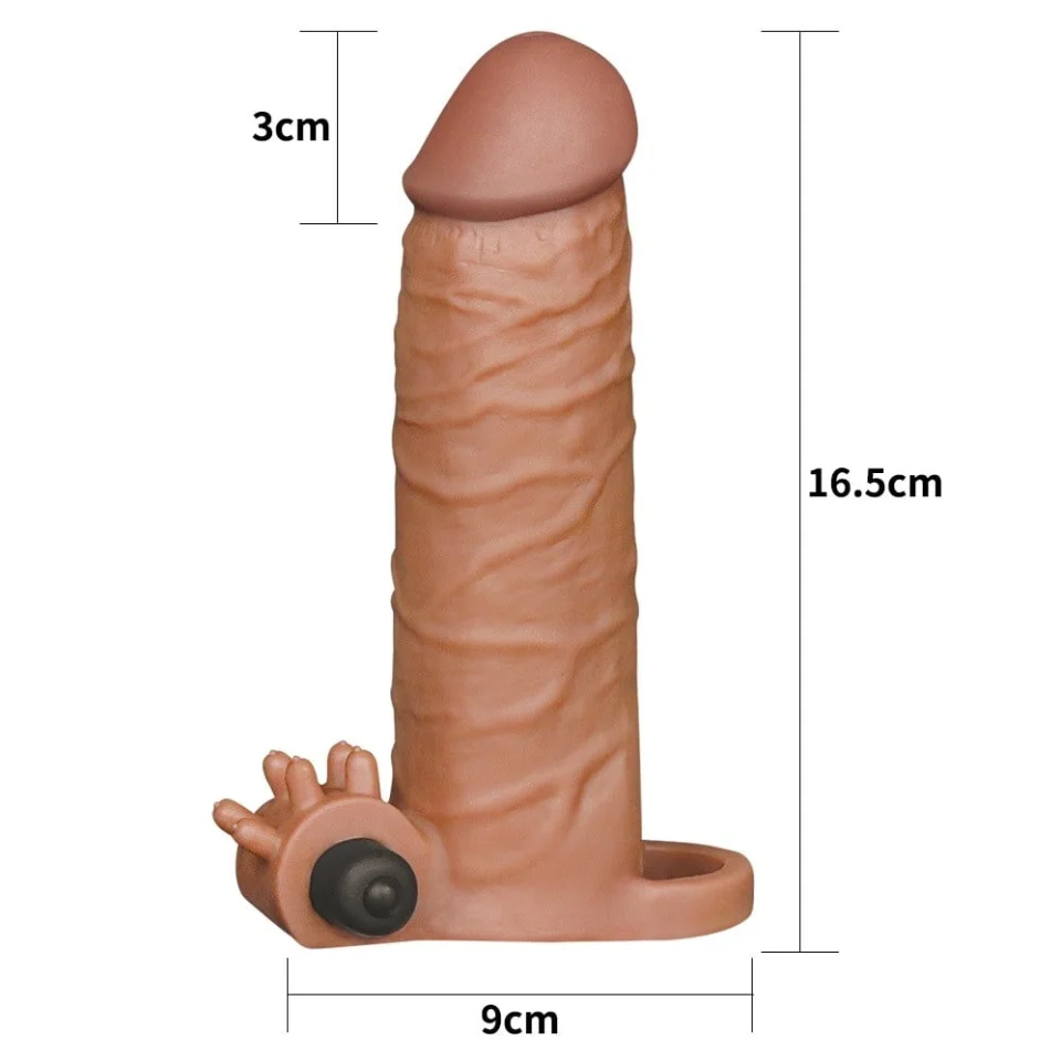 #8078 - 3 cm Uzatmalı Realistik Titreşimli Penis Kılıfı Melez XTender
