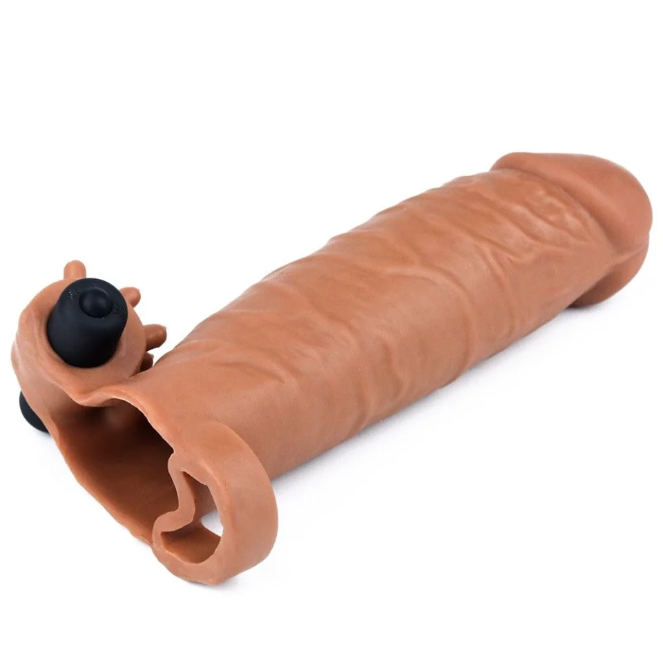#8079 - 3 cm Uzatmalı Realistik Titreşimli Penis Kılıfı Melez XTender