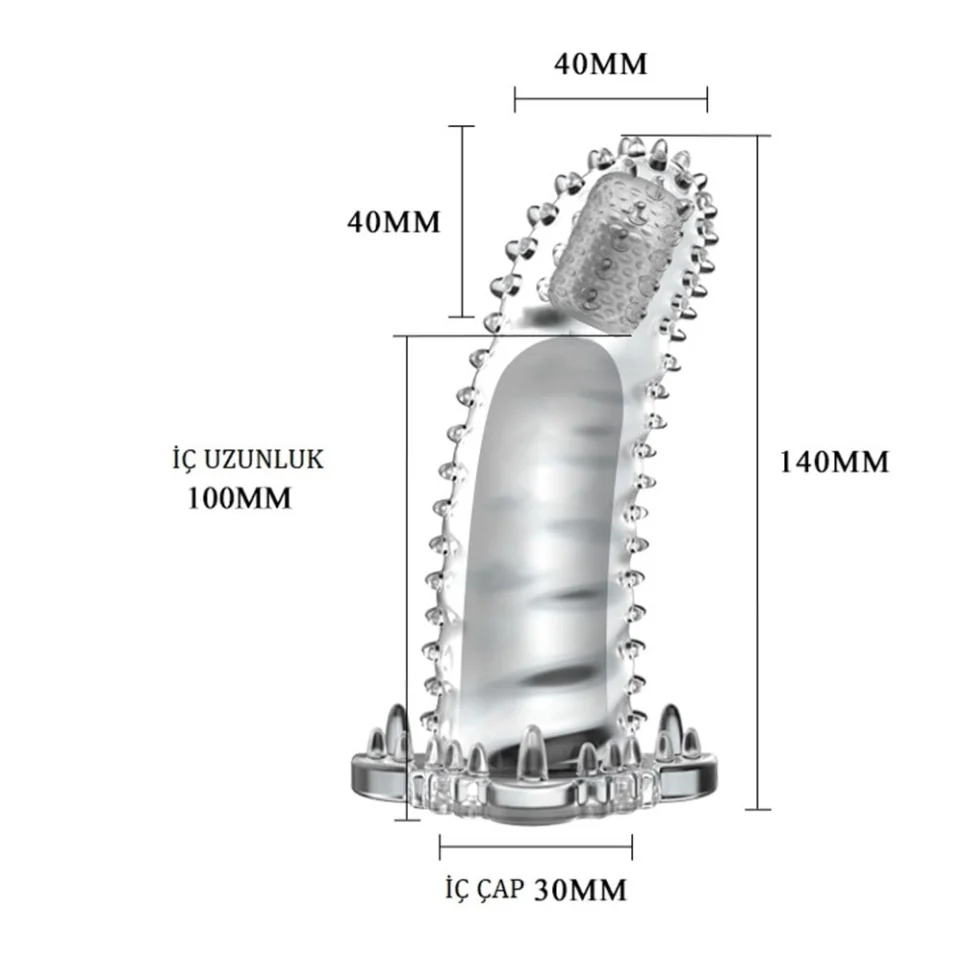 #8101 - 4 cm Uzatmalı Eğik Titreşimli Şeffaf Penis Kılıfı