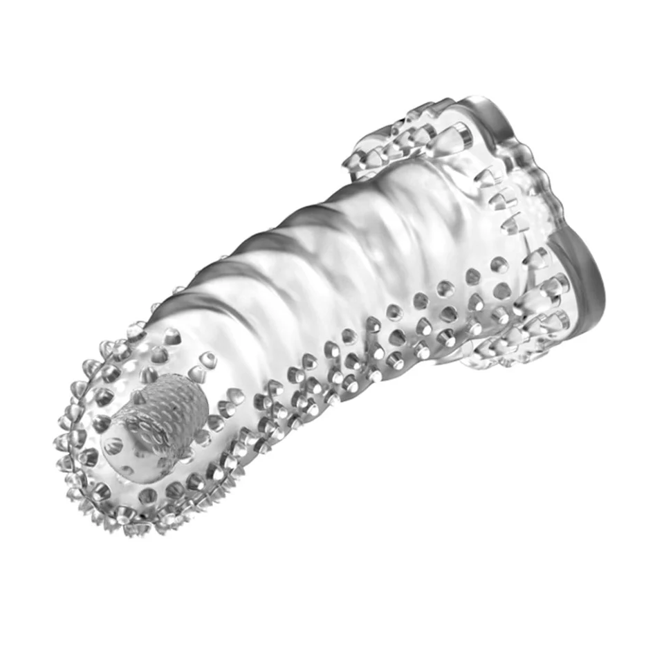 #8100 - 4 cm Uzatmalı Eğik Titreşimli Şeffaf Penis Kılıfı