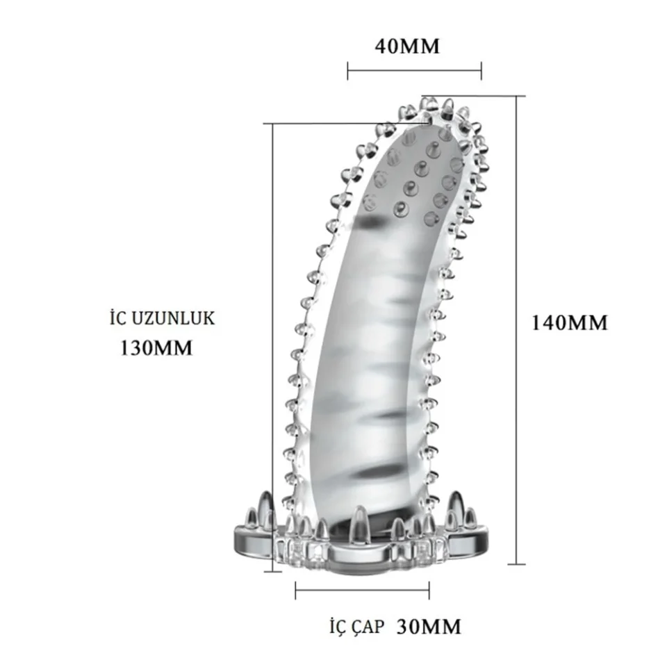 #8103 - Klitoral Uyarıcılı Tırtıklı Şeffaf Penis Kılıfı