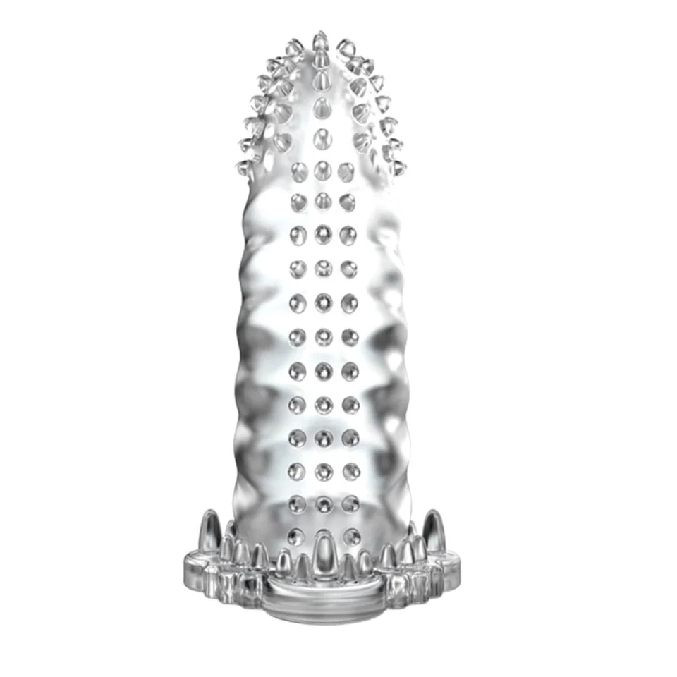 #8104 - Klitoral Uyarıcılı Tırtıklı Şeffaf Penis Kılıfı