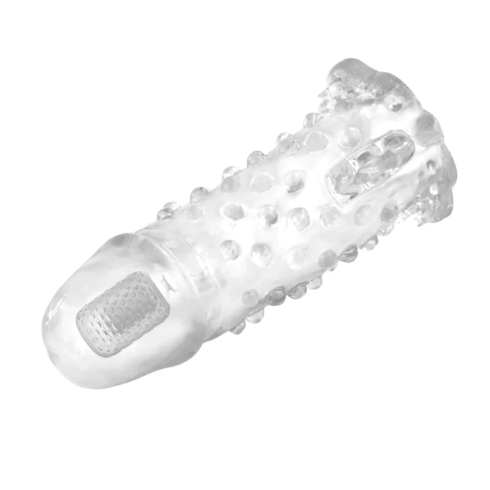 #8114 - 13,5 cm Klitoral Uyarıcılı Titreşimli Şeffaf Penis Kılıfı