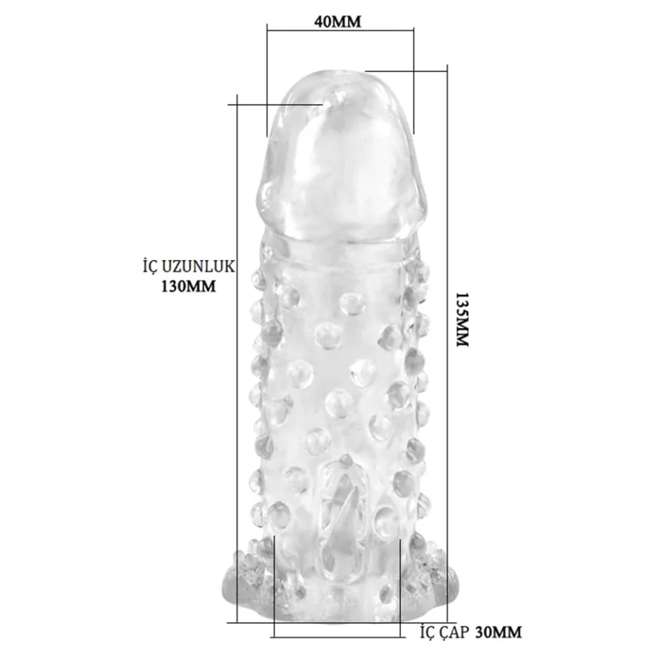 #8115 - 13,5 cm Klitoral Uyarıcılı Titreşimli Şeffaf Penis Kılıfı