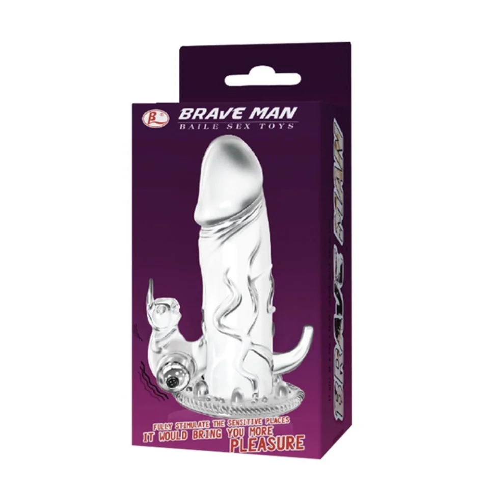 #8117 - 12,5 cm Klitoral Uyarıcılı Tavşan Titreşimli Şeffaf Penis Kılıfı