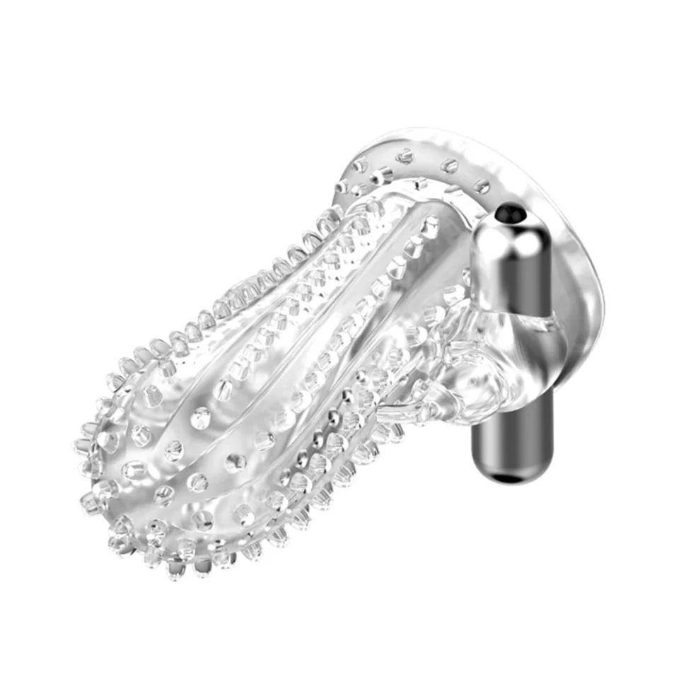 #8129 - 14 cm Titreşimli Şeffaf Tırtıklı Penis Kılıfı