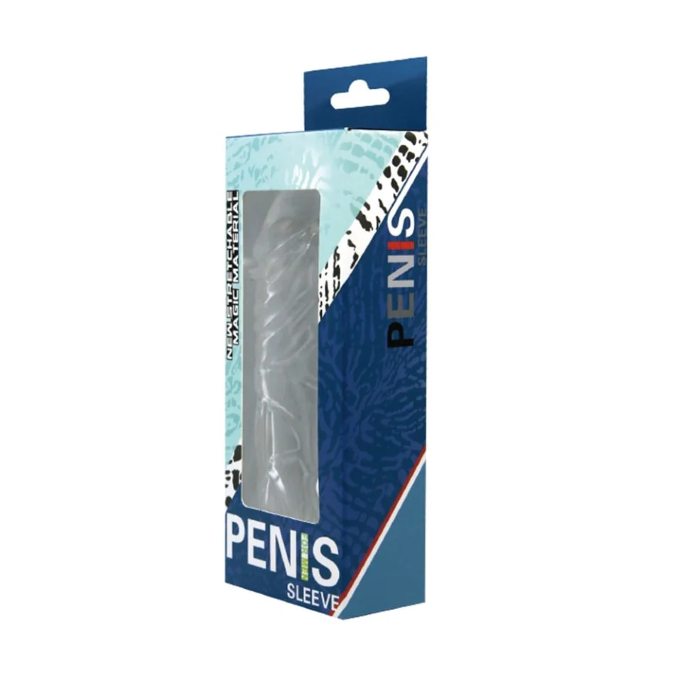 #8142 - 14 cm Damarlı Uzatmalı Şeffaf Silikon Penis Kılıfı