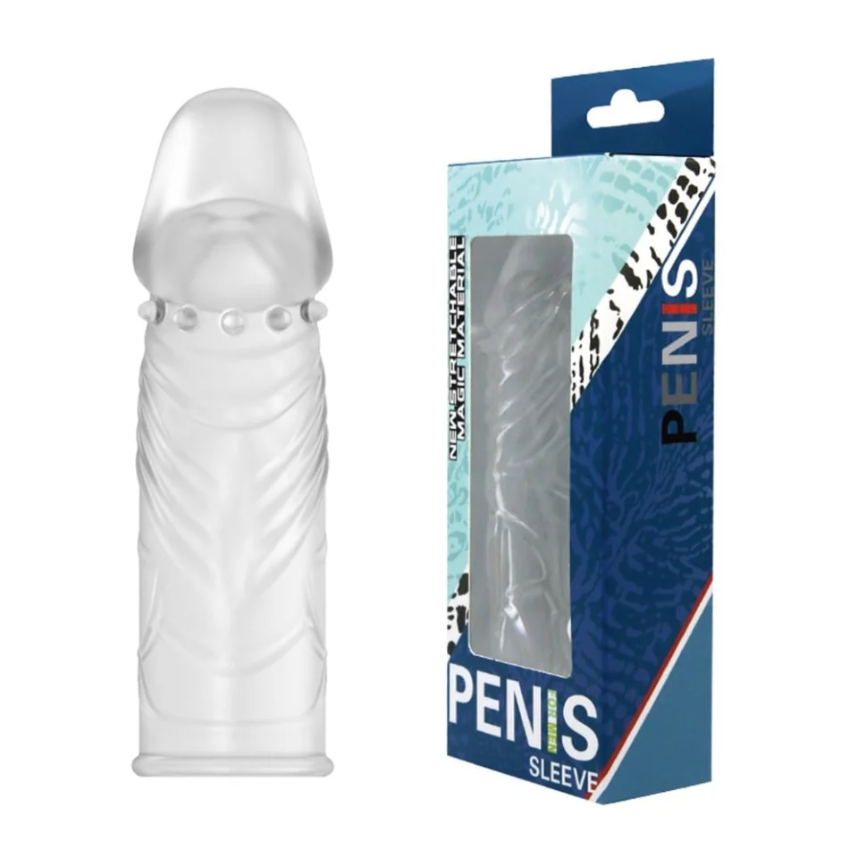 #8143 - 14 cm Damarlı Uzatmalı Şeffaf Silikon Penis Kılıfı