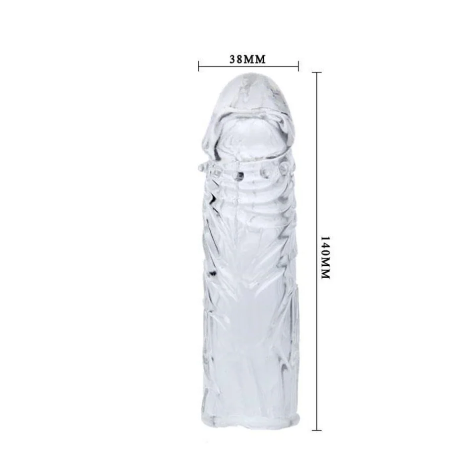 #8144 - 14 cm Damarlı Uzatmalı Şeffaf Silikon Penis Kılıfı