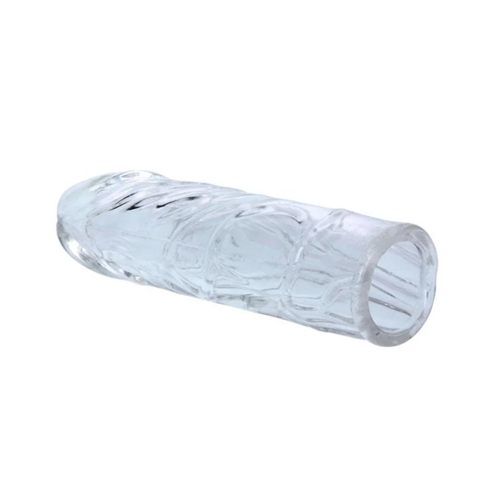 #8145 - 14 cm Damarlı Uzatmalı Şeffaf Silikon Penis Kılıfı