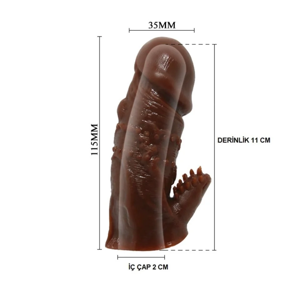 #8163 - Klitoral Uyarıcılı Tırtıklı Damarlı Penis Kılıfı