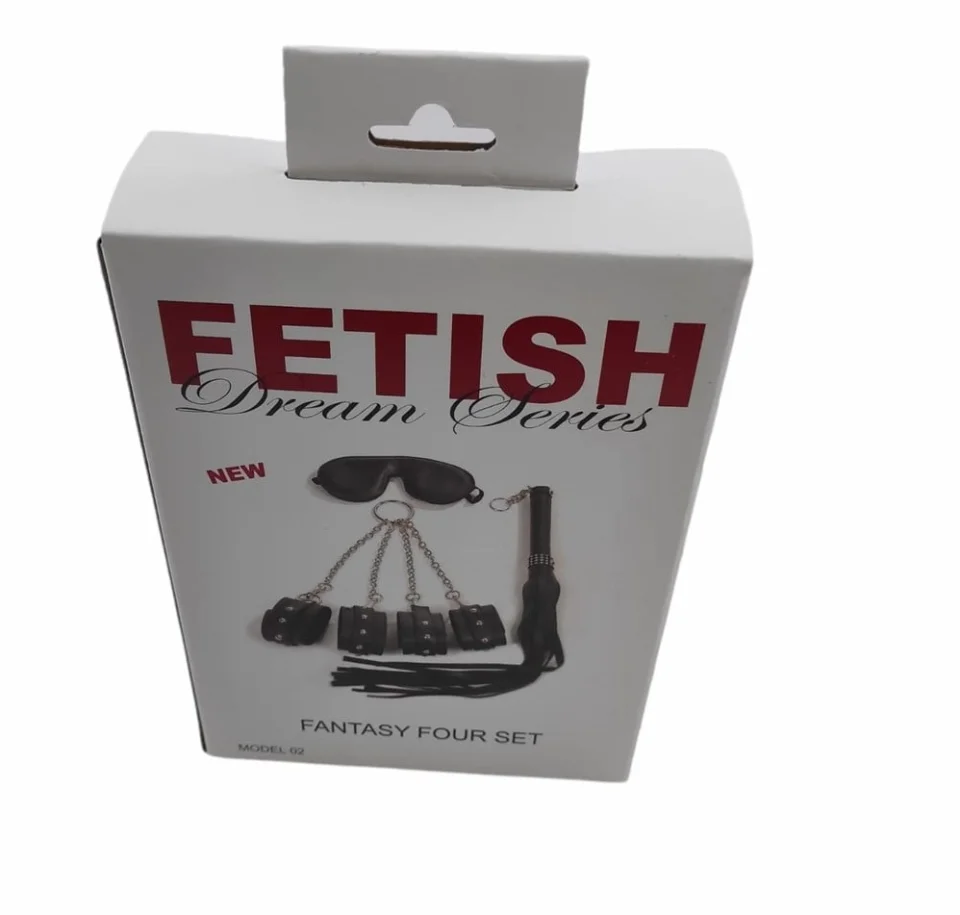 #8355 - Siyah Fetish Fantezi Seti - 4lü Kelepçe Kırbaç Göz Bandı