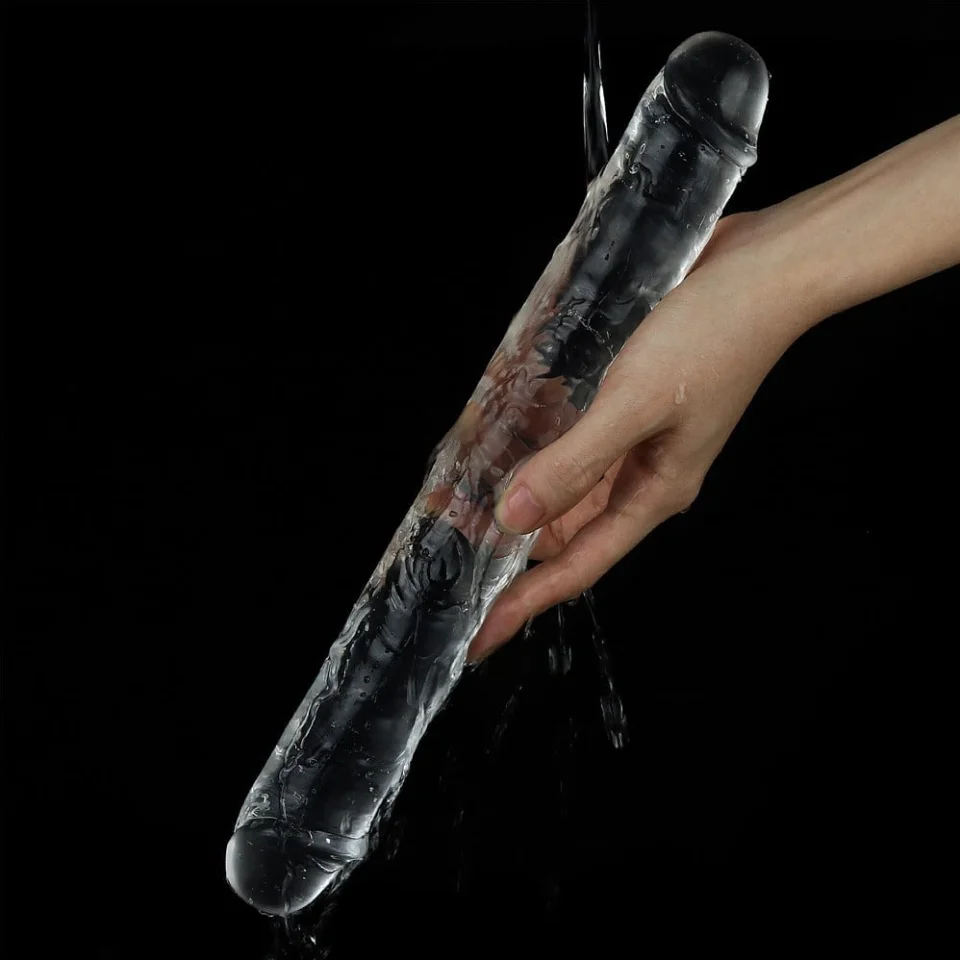 #724 - 30 cm Şeffaf Çift Taraflı Realistik Dildo Anal Vajinal Penis