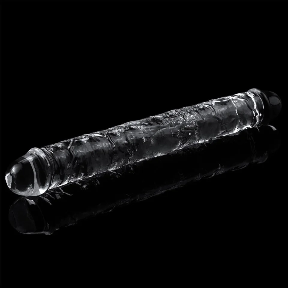 #725 - 30 cm Şeffaf Çift Taraflı Realistik Dildo Anal Vajinal Penis