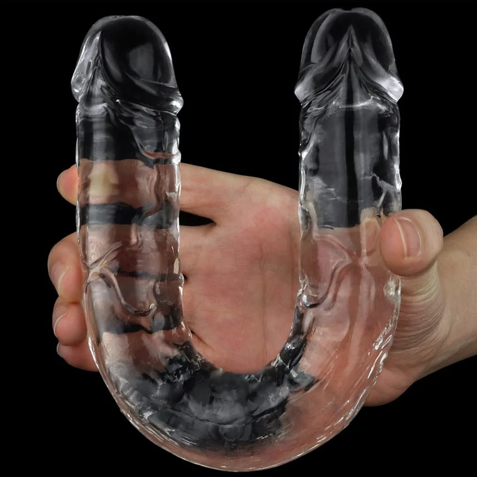 #723 - 30 cm Şeffaf Çift Taraflı Realistik Dildo Anal Vajinal Penis